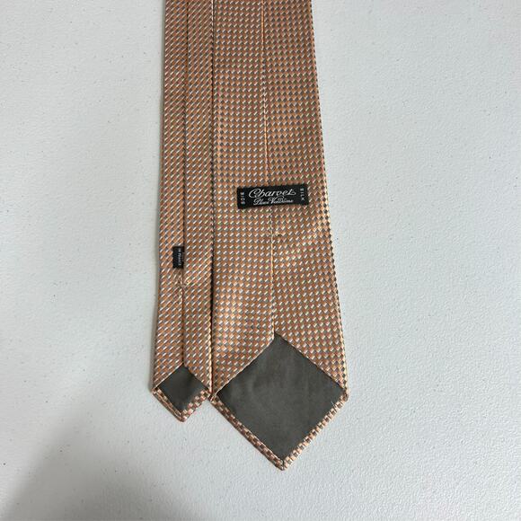 Charvet Place Vendome Men's Tie Checkered Basket Weave Gold Silk 3.75" x 57" - Picture 8 of 16
